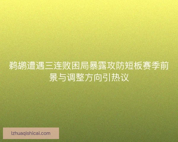 鹈鹕遭遇三连败困局暴露攻防短板赛季前景与调整方向引热议 鹈鹕遭遇三连败困局暴露攻防短板赛季前景与调整方向引热议